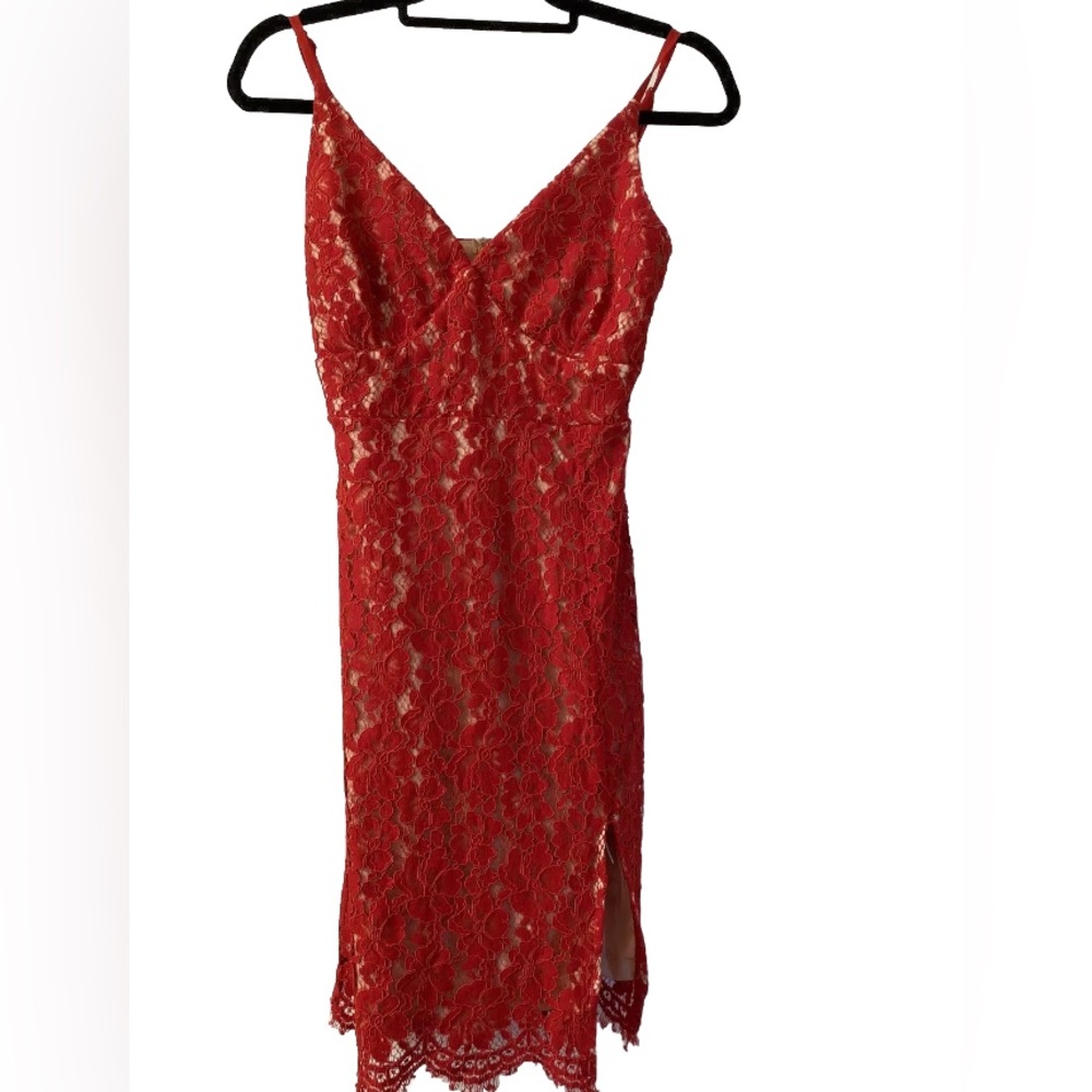 Lulus Red Lace Bodycon Dress Medium